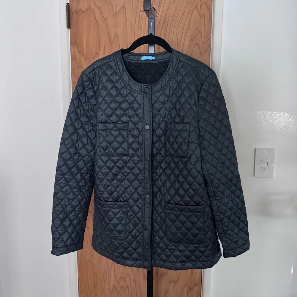 J. McLaughlin Quilted Snap-Front Jacket patch pockets - grey blue women medium